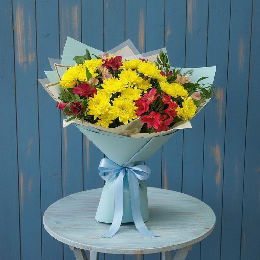 Букет цветов из: Альстромерии и Хризантемы в Юбилейном Курской области