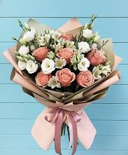 Букет цветов из:  Розы, Альстромерии и Лизиантусы в Юбилейном Курской области