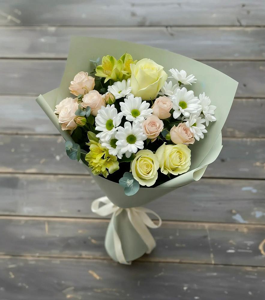 Букет цветов из: Альстромерии, Розы и Хризантемы в Юбилейном Курской области