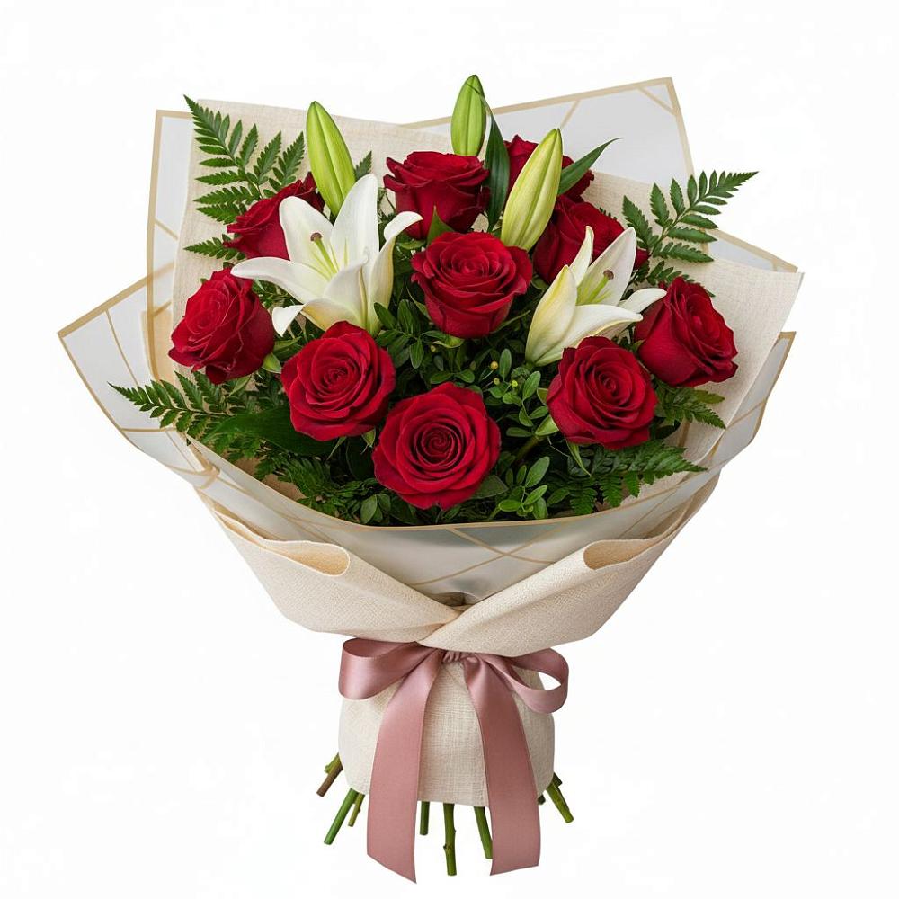 Букет цветов из: Лилии и Розы в Юбилейном Курской области