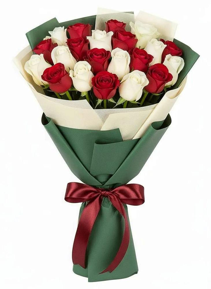 Букет Микс из красных и белых роз в Юбилейном Курской области