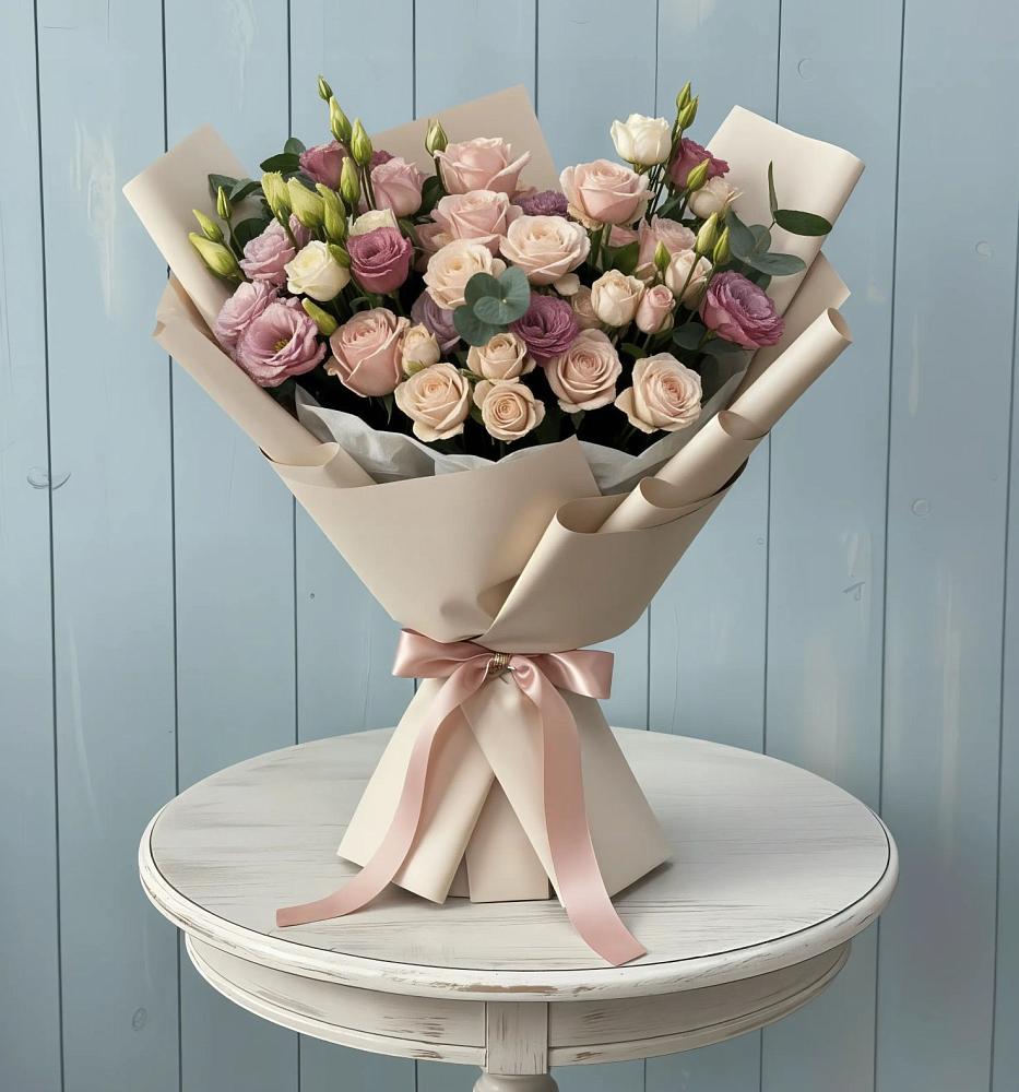 Букет цветов из: Розы и Лизиантусы в Юбилейном Курской области