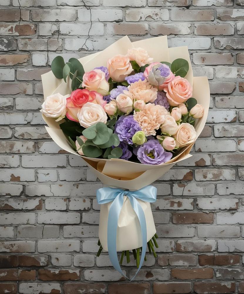 Букет цветов из: Розы, Лизиантусы и Гвоздики в Юбилейном Курской области