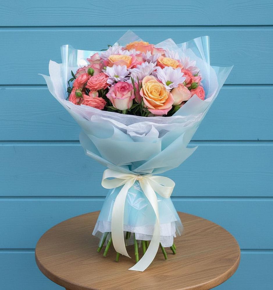 Букет цветов из: Хризантемы и Розы в Юбилейном Курской области