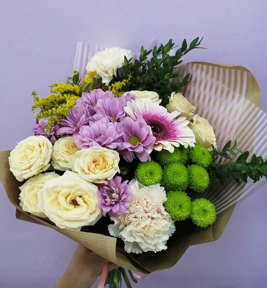 Букет цветов из: Хризантемы, Розы, Гвоздики и Герберы в Юбилейном Курской области